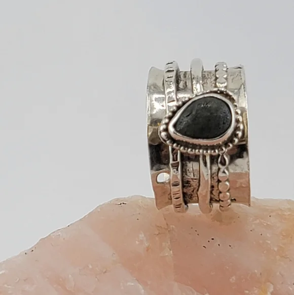 LABRADORITE ANXIETY RELIEF RING HANDMADE IN STERLING SILVER METAL SIZE 7 - Picture 3 of 7